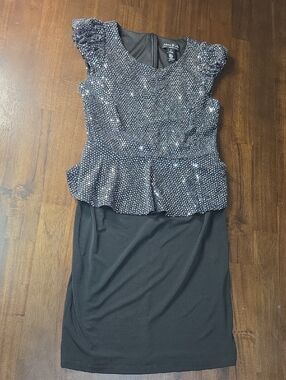 Alexa B. Nites Black Sequin Peplum Evening Dress